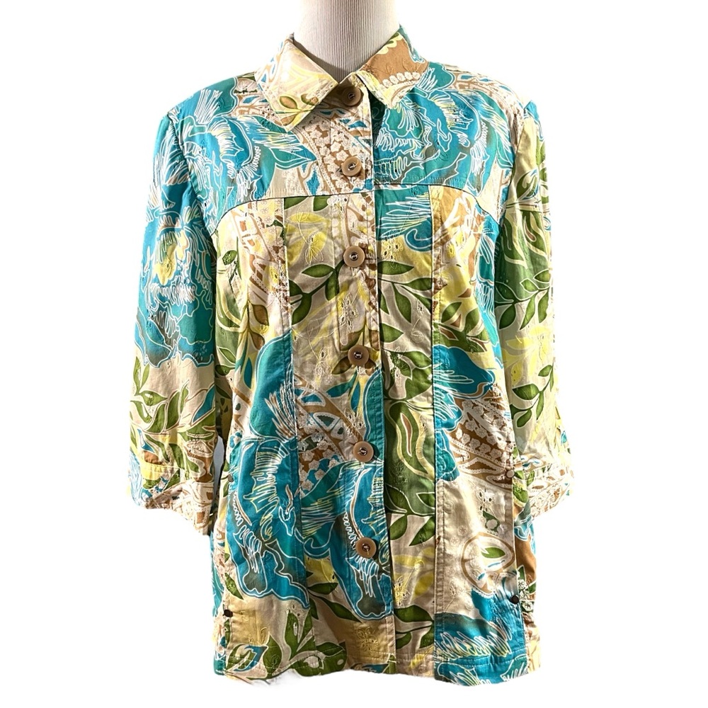 Allison Daley Patchwork Button Down Eyelet Shacke… - image 2